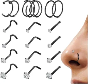 LOYALLOOK 18Pcs Nose Rings Studs - 316L Surgical Steel Gold Nose Studs Double Hoop Nose Ring for Women Men 18G/20G Nose Rings Stud Hypoallergenic Nose/Body Piercing Jewelry 1.5mm 2mm 2.5mm 3mm CZ