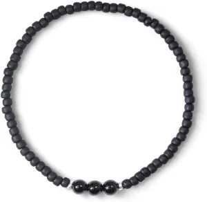 Luck Strings Black Tourmaline & Karen Hill Sterling Silver Beaded Bracelet with Black Matte Toho Beads - Unisex Stretch Jewelry for Men Women
