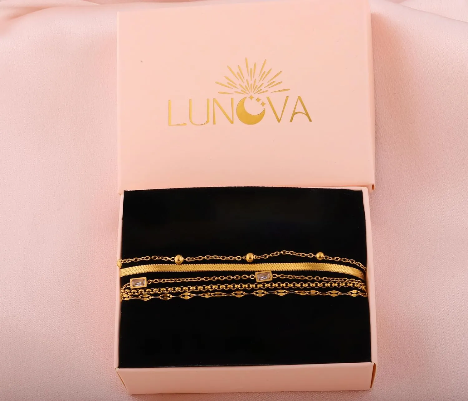 Lunova Necklace and Bracelet Set for Women, Elegant Gold or Silver Jewelry, Non-Tarnish Trendy Fashion Accessories, Stylish Gold Chain & Bracelet, Gifts for Her, Girlfriend, Sister, Daughter