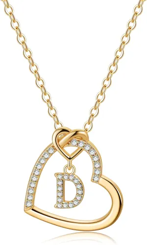 M MOOHAM Graduation Gifts - Heart Initial Necklaces for Girls Teen Women, 14K Gold Plated Cubic Zirconia Heart Pendant Necklace, Dainty Initial Heart Necklace Letter A to Z Jewelry for Women Girls