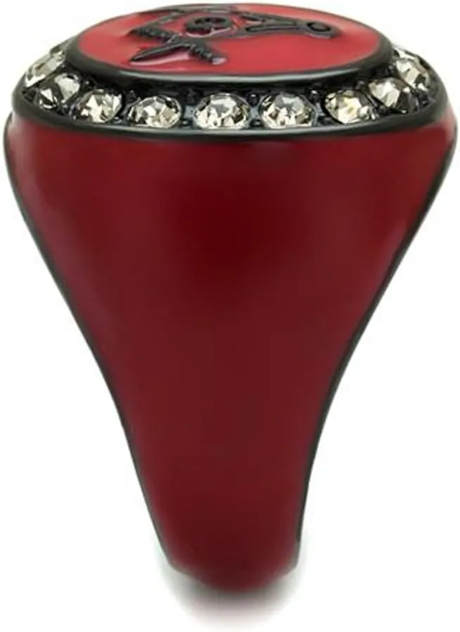 Marimor Jewelry Stainless Steel Red and Black Ion Plated Crystal Masonic Freemason Ring Size 8-13