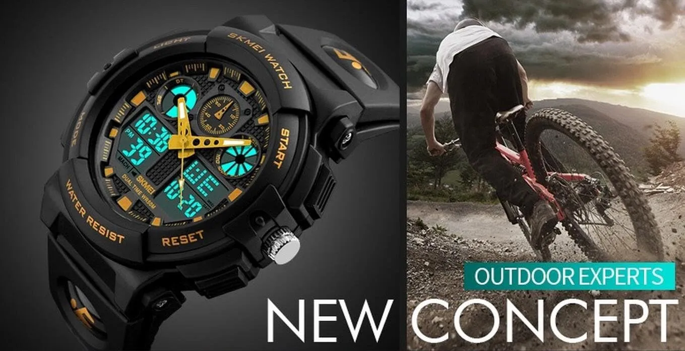 MASTOP Men's Digital Analog Sports Military Watches Waterproof Outdoor LED Backlight Display Alarm Stopwatch