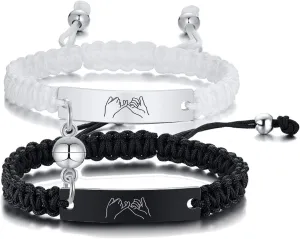 MEALGUET Personalized ID Couple Bracelets Custom Engraving Handmade Braided Rope Wrist Bangle for Men Women Friendship, Adjustable,Customized Bracelet Gift for Men Husband