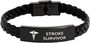 Medical Symbol Awareness Braided Leather Bracelet For Women Men, SOS Emergency Health Life Alert ID Engraved Stainless Steel Jewelry Silver Adjustable Bracelet ,Wristband Personalized Engraved Gifts