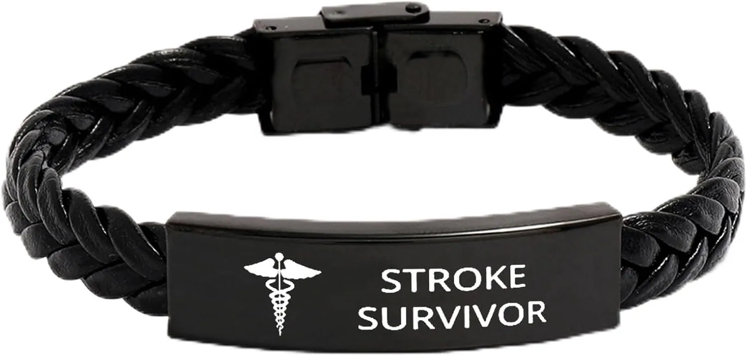 Medical Symbol Awareness Braided Leather Bracelet For Women Men, SOS Emergency Health Life Alert ID Engraved Stainless Steel Jewelry Silver Adjustable Bracelet ,Wristband Personalized Engraved Gifts