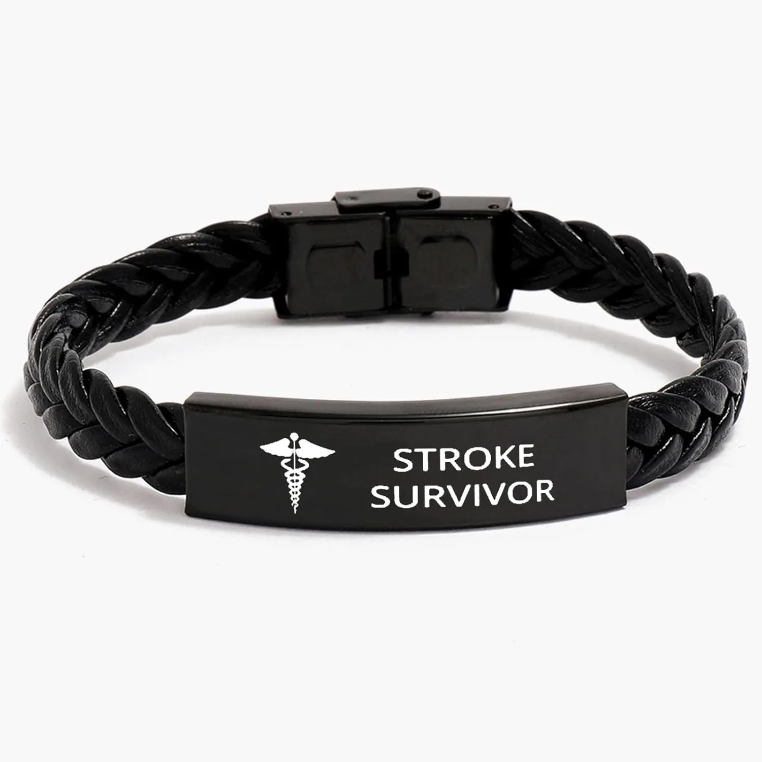 Medical Symbol Awareness Braided Leather Bracelet For Women Men, SOS Emergency Health Life Alert ID Engraved Stainless Steel Jewelry Silver Adjustable Bracelet ,Wristband Personalized Engraved Gifts