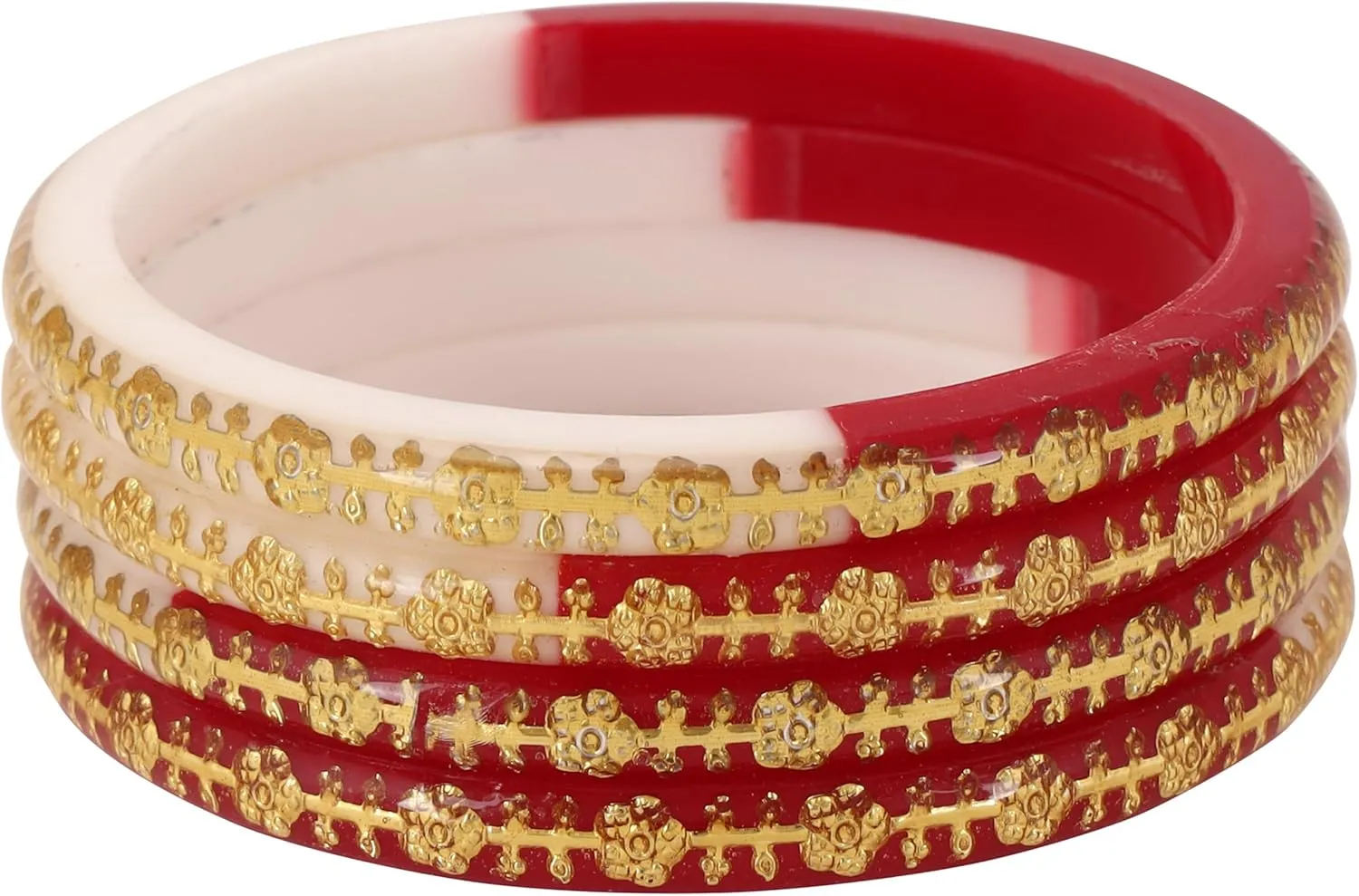 Meenakshi imitation Set of 4 Handcrafted Red White Gold Plated Laminated Bangles Bollywood Designer Jewelry With Box Gift For Her Bangle Bracelets In Gold Tone For Women