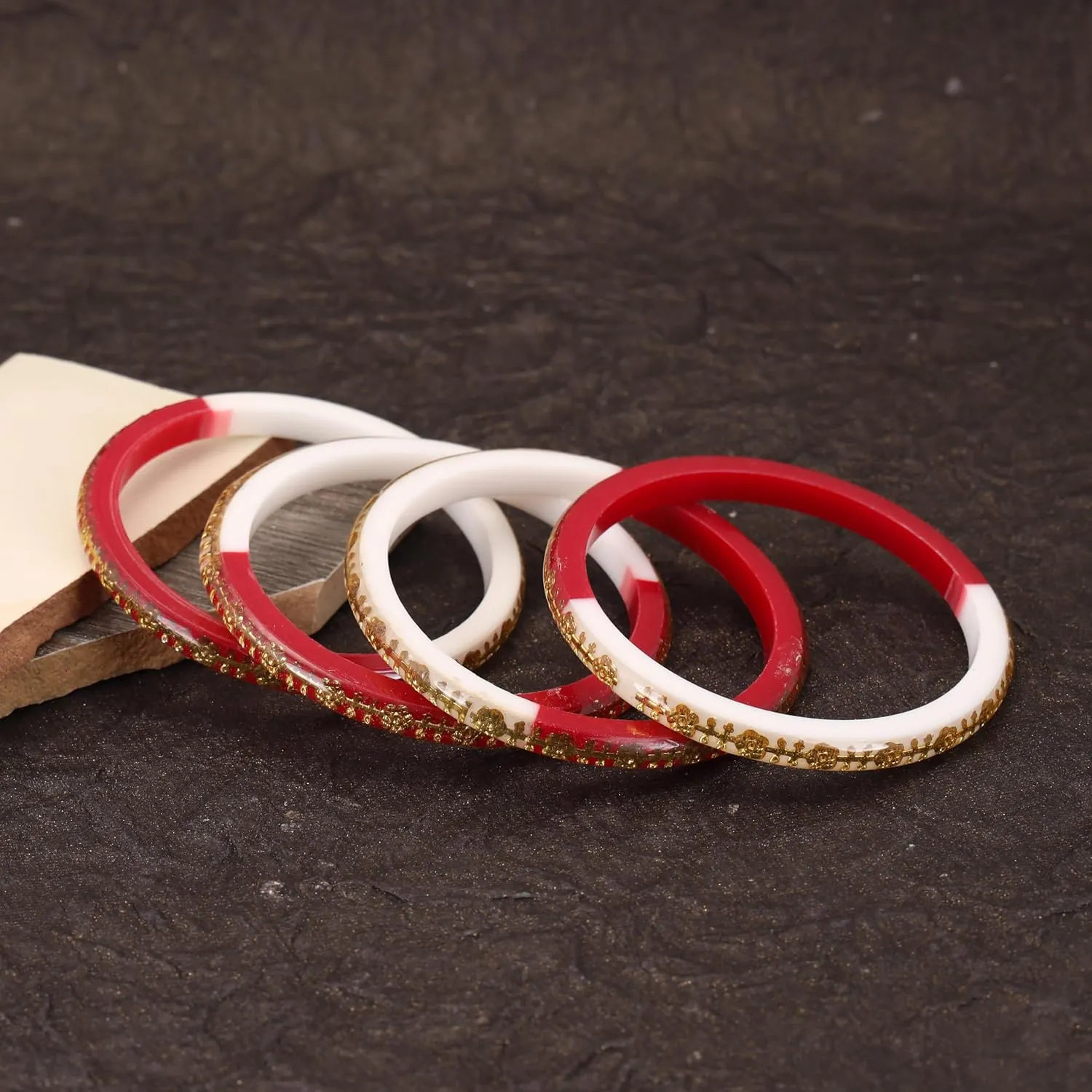 Meenakshi imitation Set of 4 Handcrafted Red White Gold Plated Laminated Bangles Bollywood Designer Jewelry With Box Gift For Her Bangle Bracelets In Gold Tone For Women