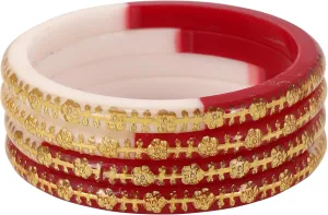 Meenakshi imitation Set of 4 Handcrafted Red White Gold Plated Laminated Bangles Bollywood Designer Jewelry With Box Gift For Her Bangle Bracelets In Gold Tone For Women