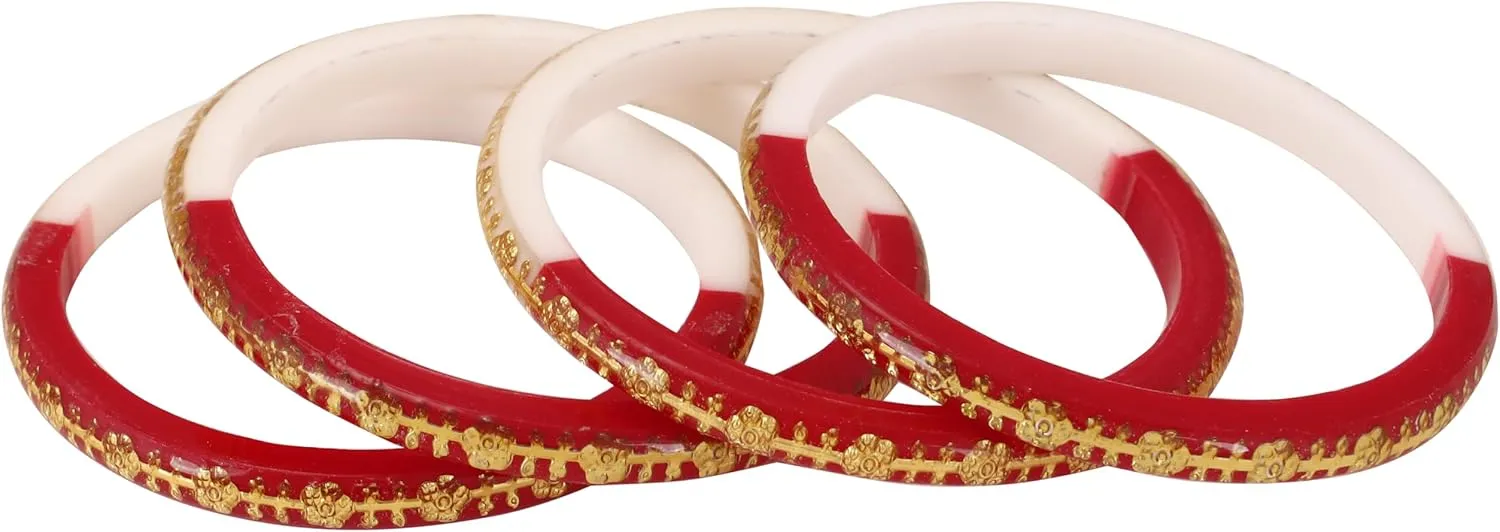 Meenakshi imitation Set of 4 Handcrafted Red White Gold Plated Laminated Bangles Bollywood Designer Jewelry With Box Gift For Her Bangle Bracelets In Gold Tone For Women