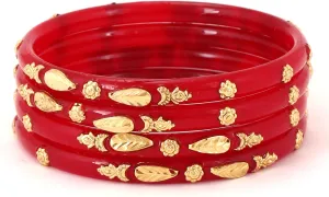 Meenakshi imitation Set of 4 Red Gold Plated Pola Bangles Handcrafted Gift For Her Indian Bollywood Designer Women Jewelry Bangle Bracelets Kangan