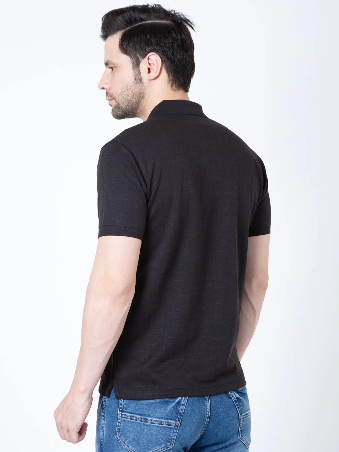 Men Polo Jacquard Black T-Shirt