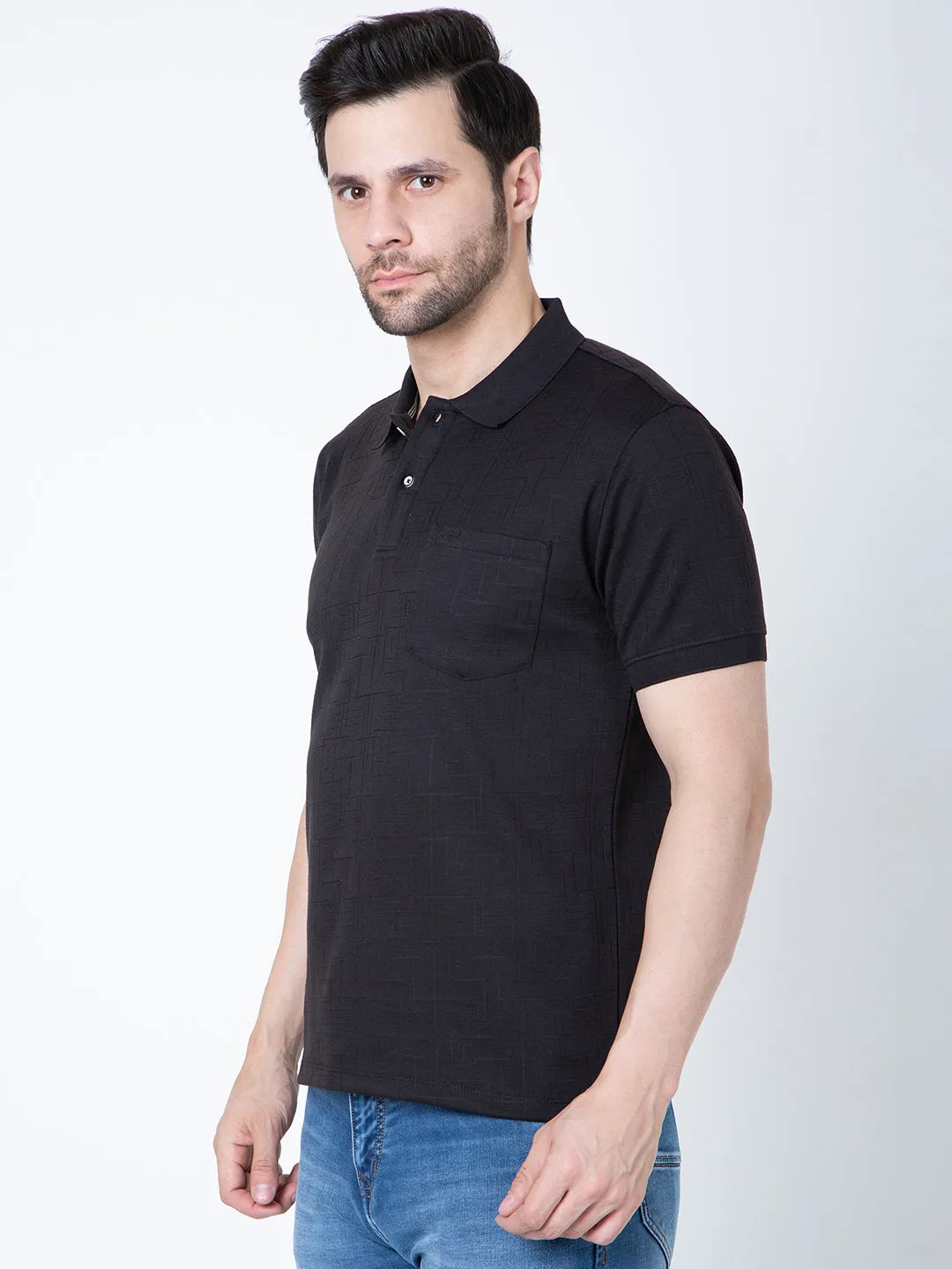 Men Polo Jacquard Black T-Shirt