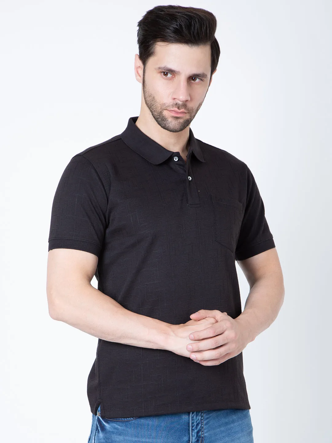 Men Polo Jacquard Black T-Shirt