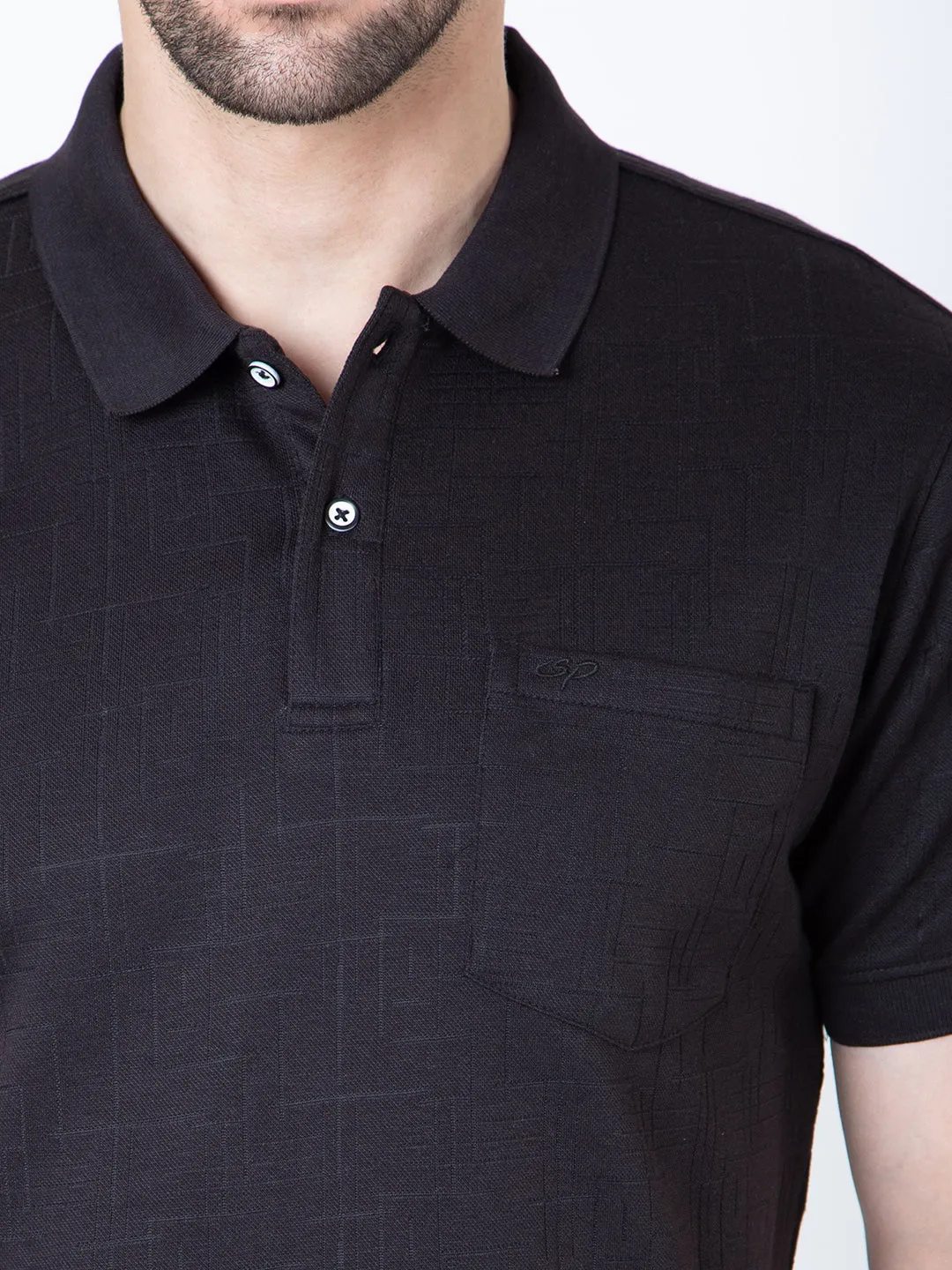 Men Polo Jacquard Black T-Shirt