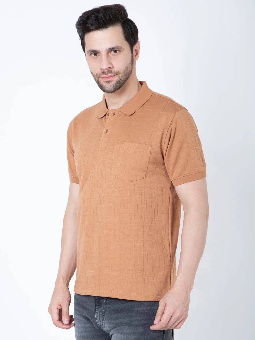 Men Polo Jacquard Brown T-Shirt