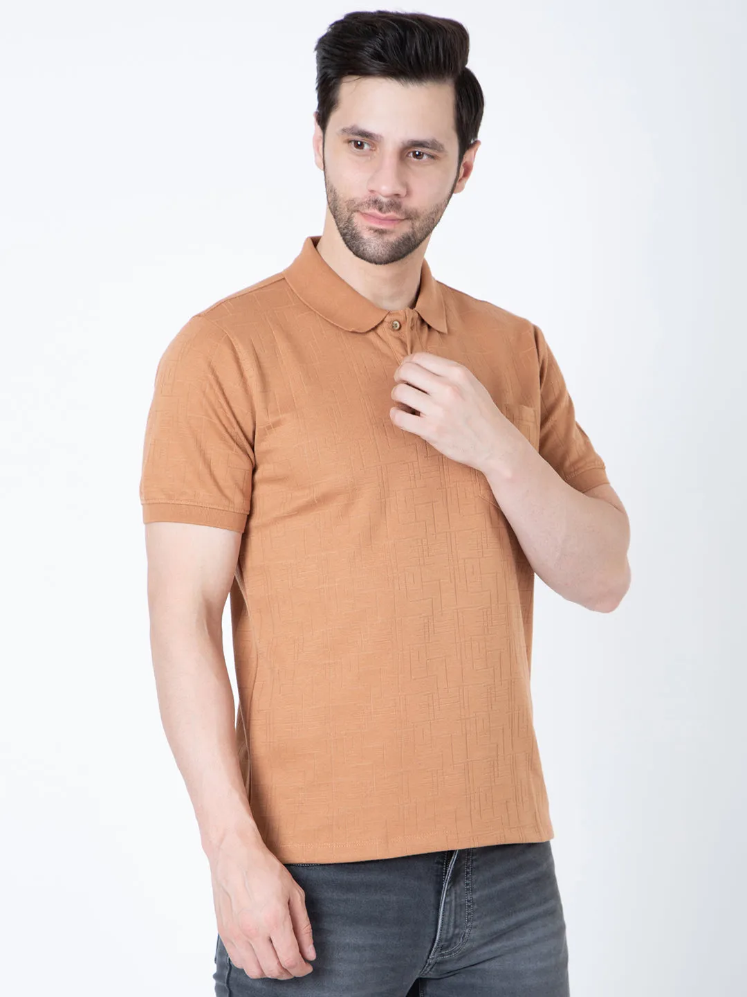 Men Polo Jacquard Brown T-Shirt