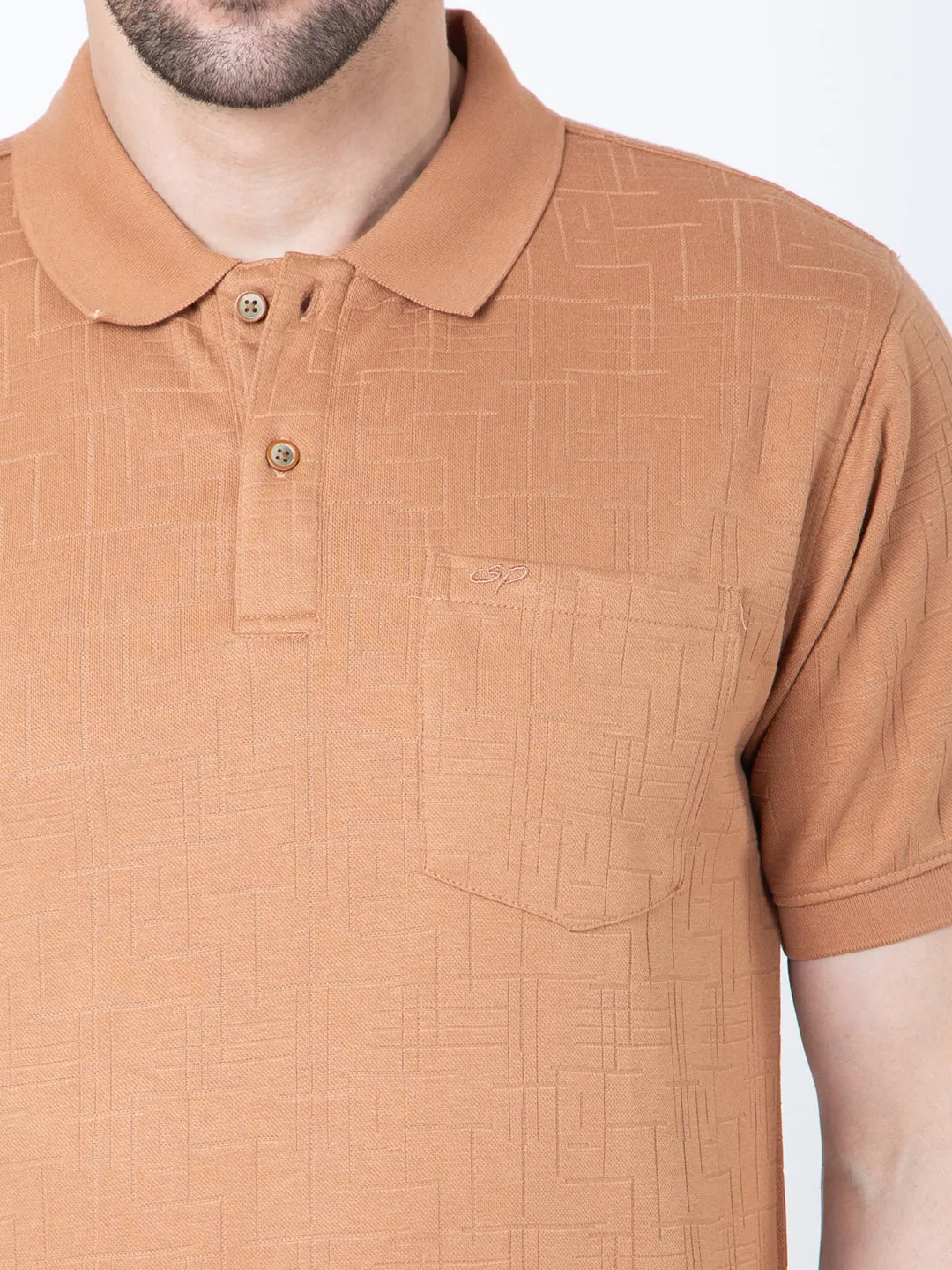 Men Polo Jacquard Brown T-Shirt