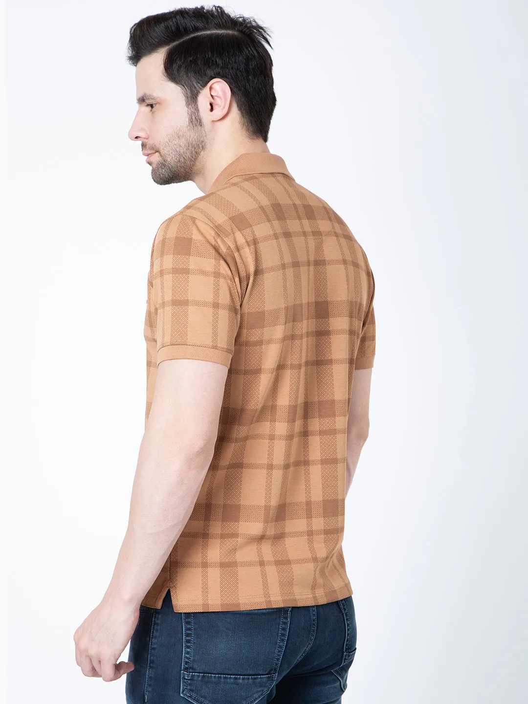 Men Polo Printed Light Brown T-Shirt