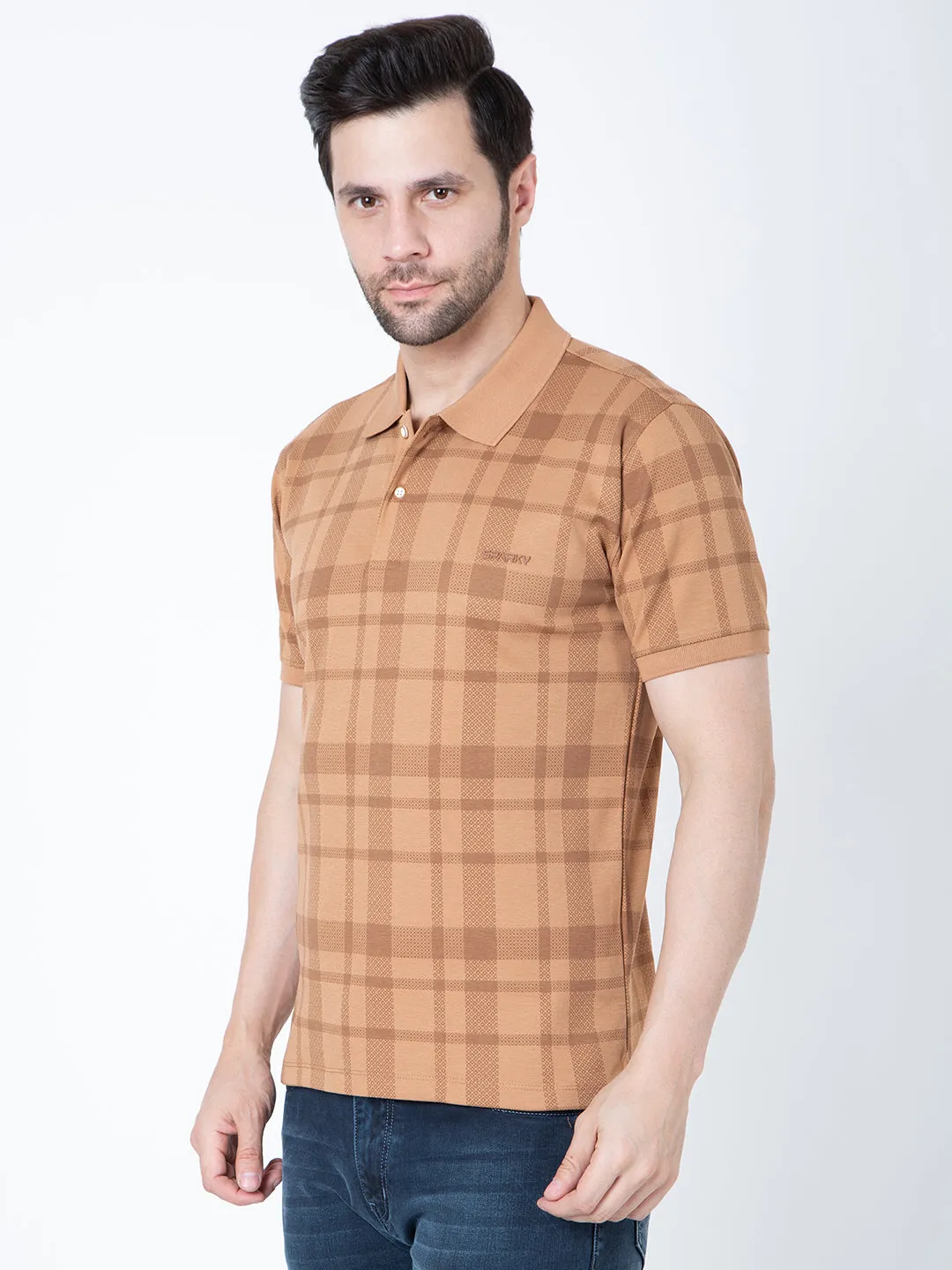 Men Polo Printed Light Brown T-Shirt