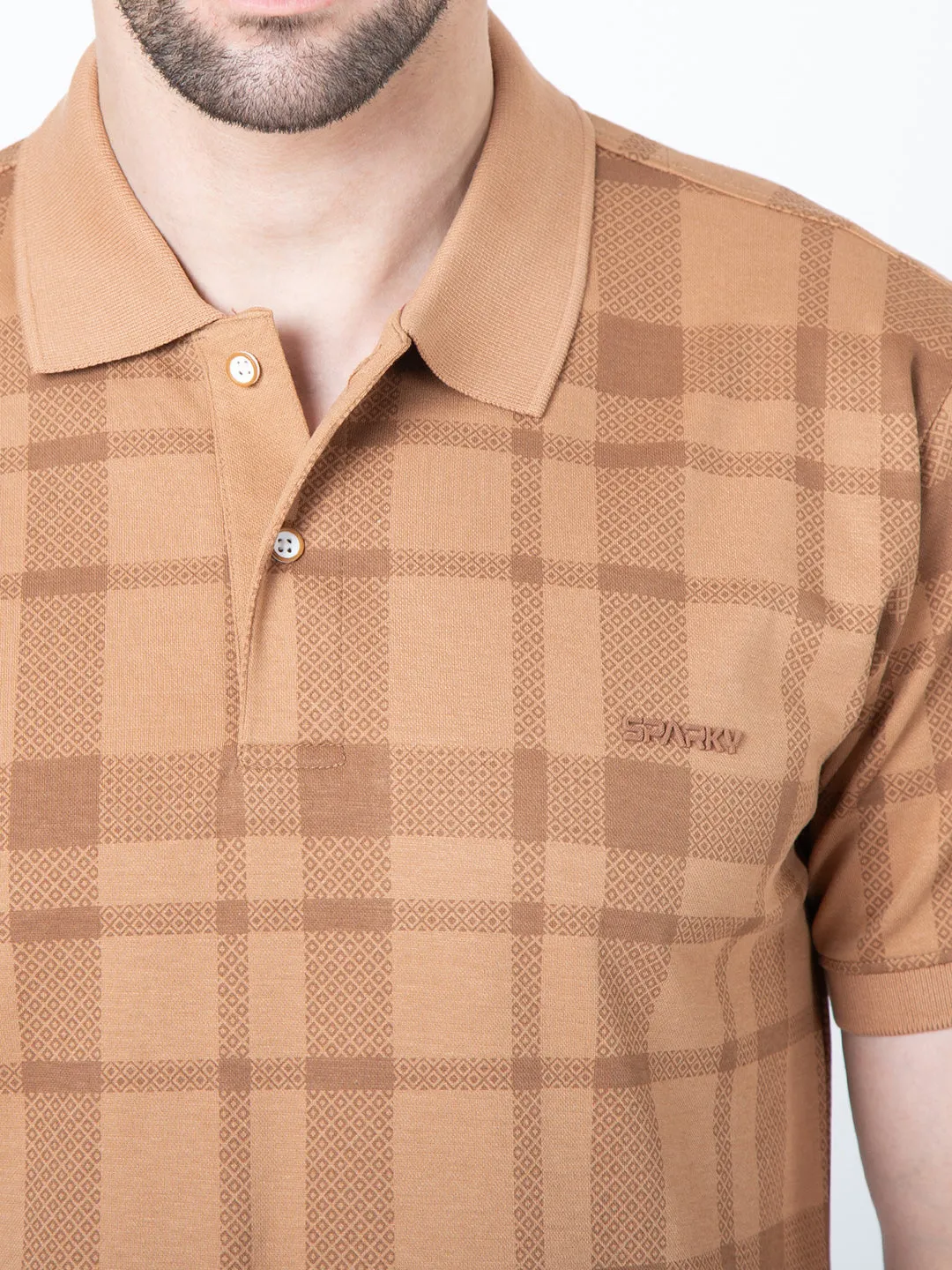 Men Polo Printed Light Brown T-Shirt