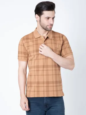 Men Polo Printed Light Brown T-Shirt