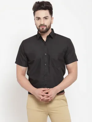 Men's Black Cotton Half Sleeves Solid Formal Shirts ( SF 754Black ) - Jainish