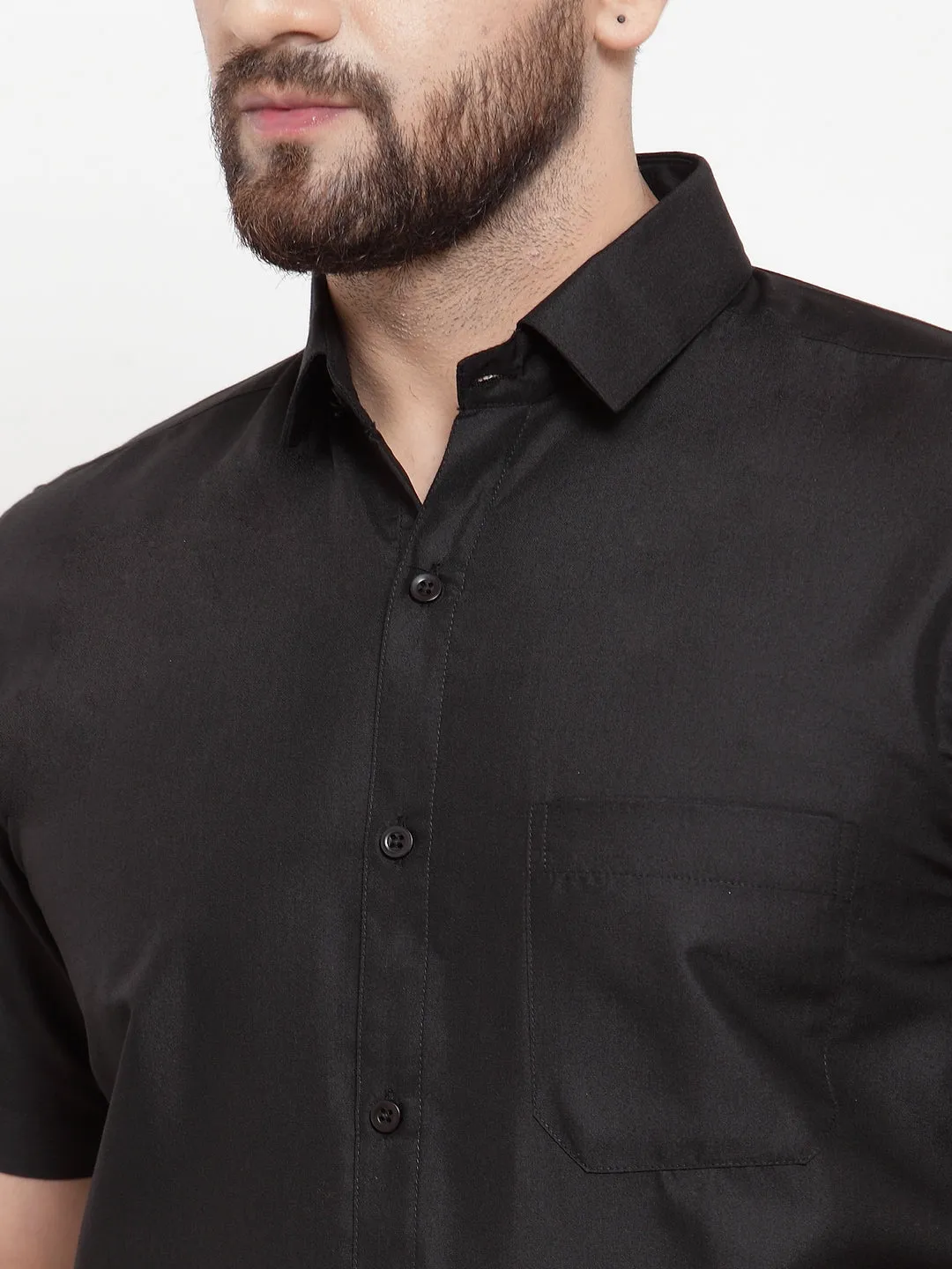 Men's Black Cotton Half Sleeves Solid Formal Shirts ( SF 754Black ) - Jainish