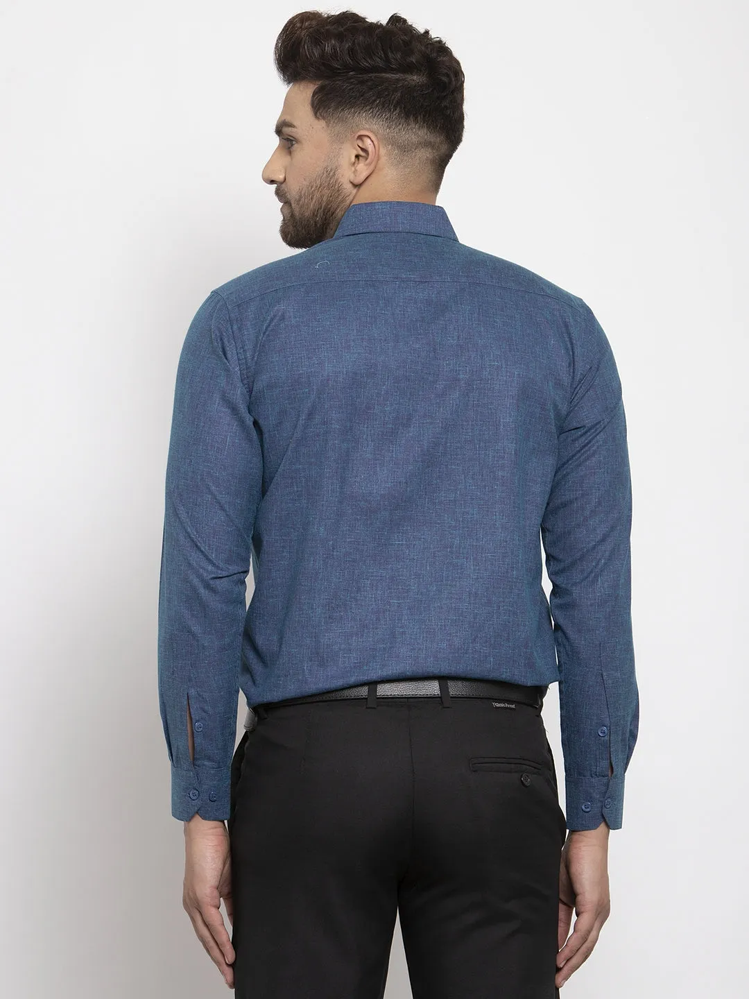 Men's Blue Cotton Solid Button Down Formal Shirts ( SF 753Teal ) - Jainish