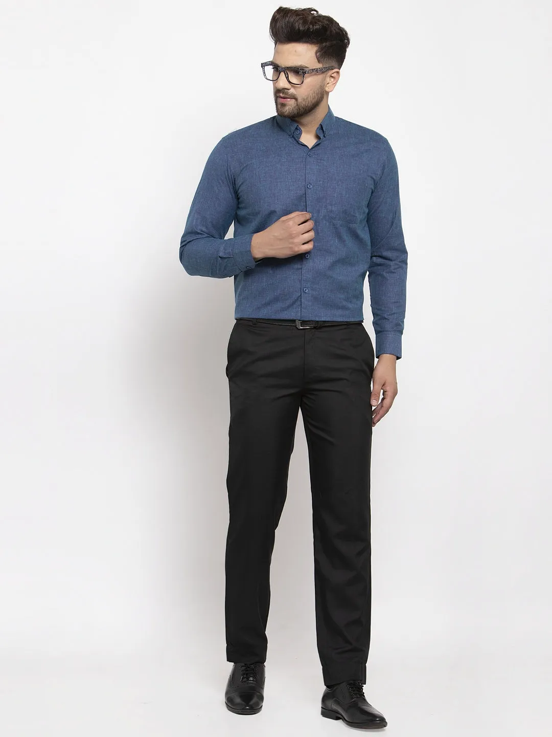 Men's Blue Cotton Solid Button Down Formal Shirts ( SF 753Teal ) - Jainish