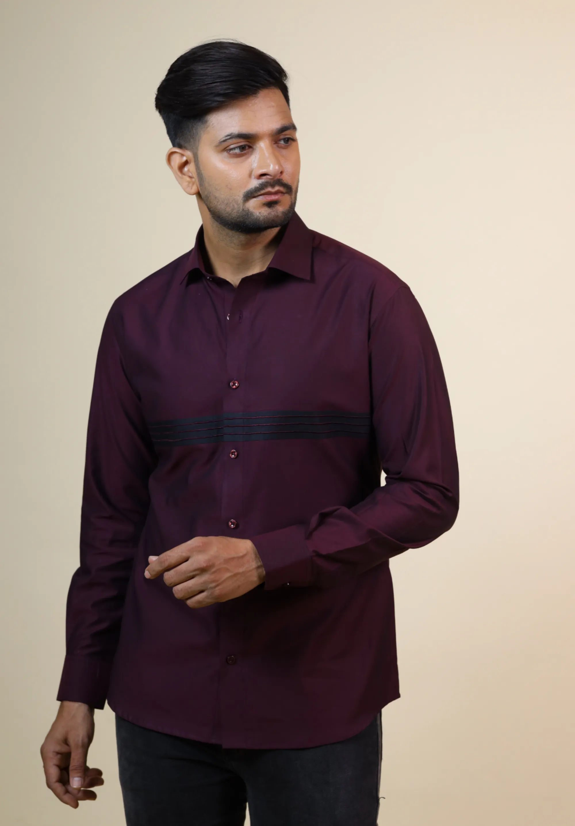 Men's Burgundy Color Mauvais Designer Burgundy Shirt Full Sleeves Casual Shirt - Hilo Design