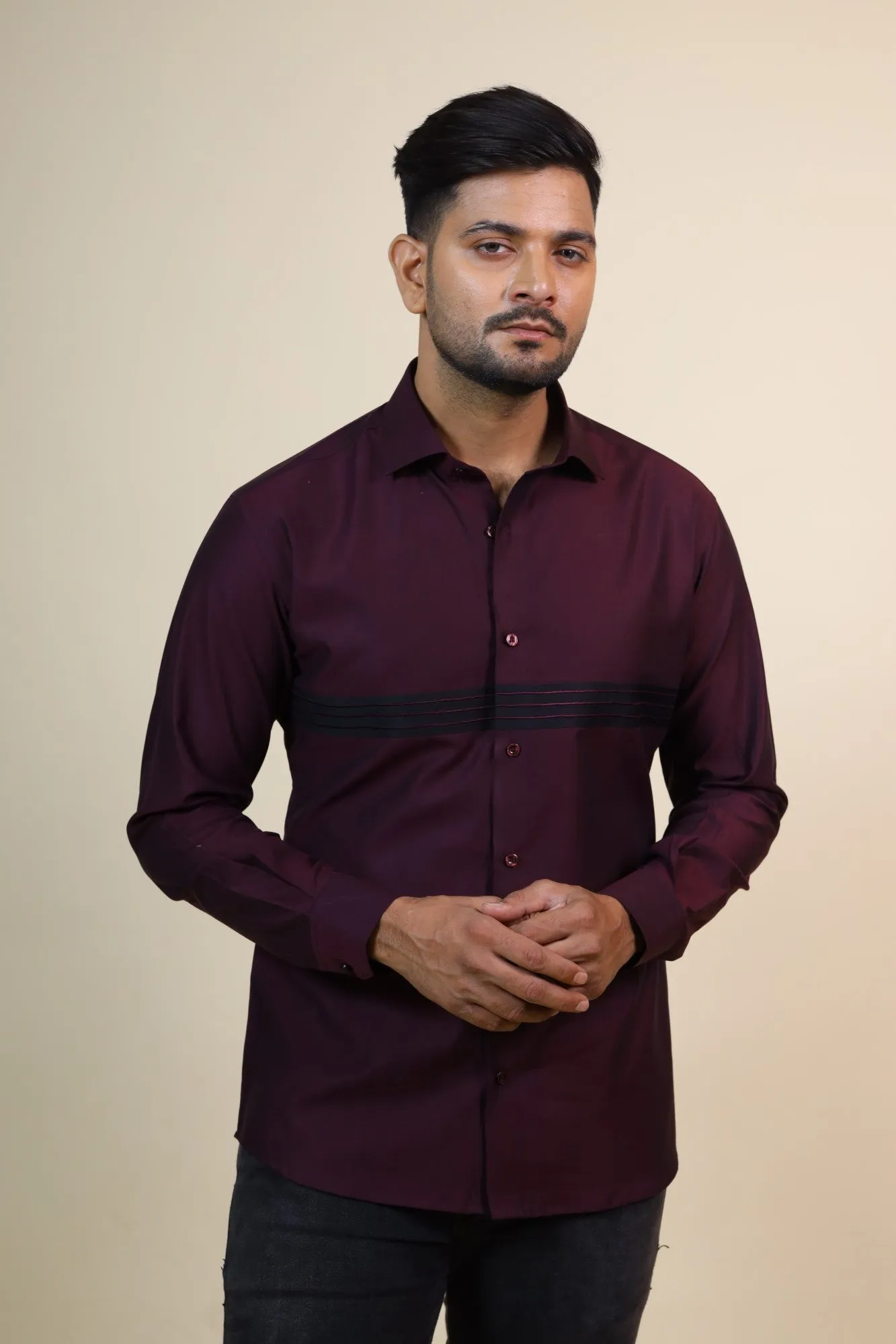 Men's Burgundy Color Mauvais Designer Burgundy Shirt Full Sleeves Casual Shirt - Hilo Design