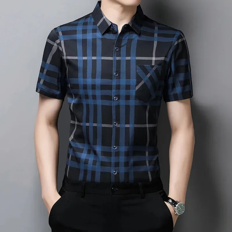 Men's business casual short sleeved shirt Men's plaid shirt