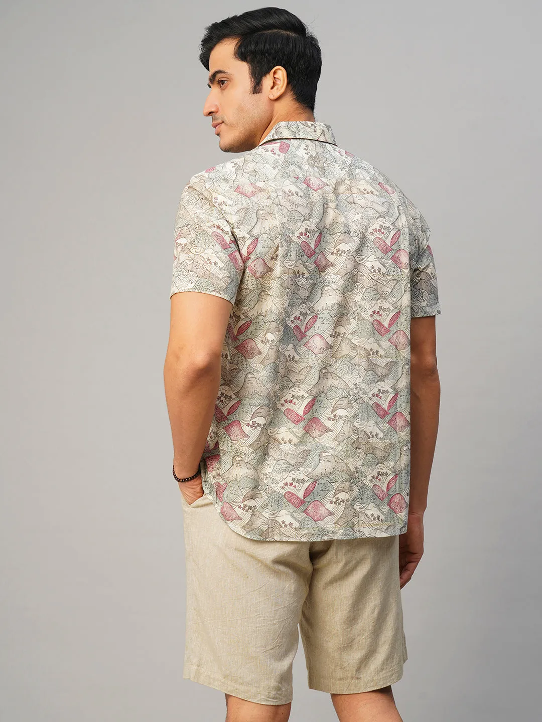 Men's Cotton Hand Block Printed Regular Fit Grey Shirt