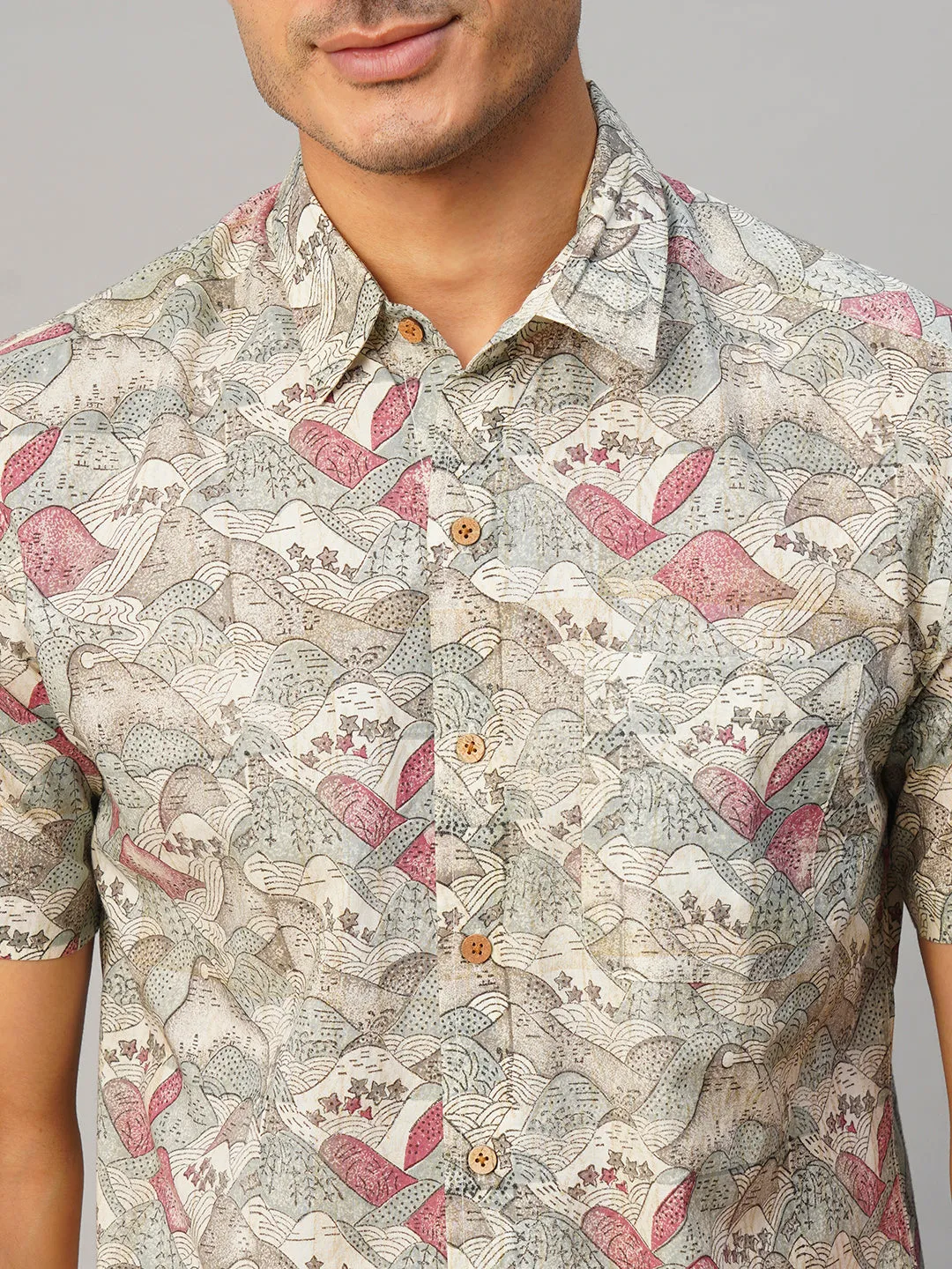 Men's Cotton Hand Block Printed Regular Fit Grey Shirt