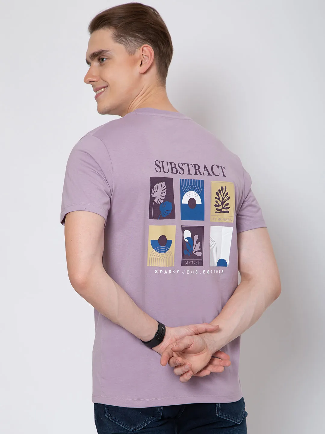 Mens Front And Back Print Round Neck Tshirt