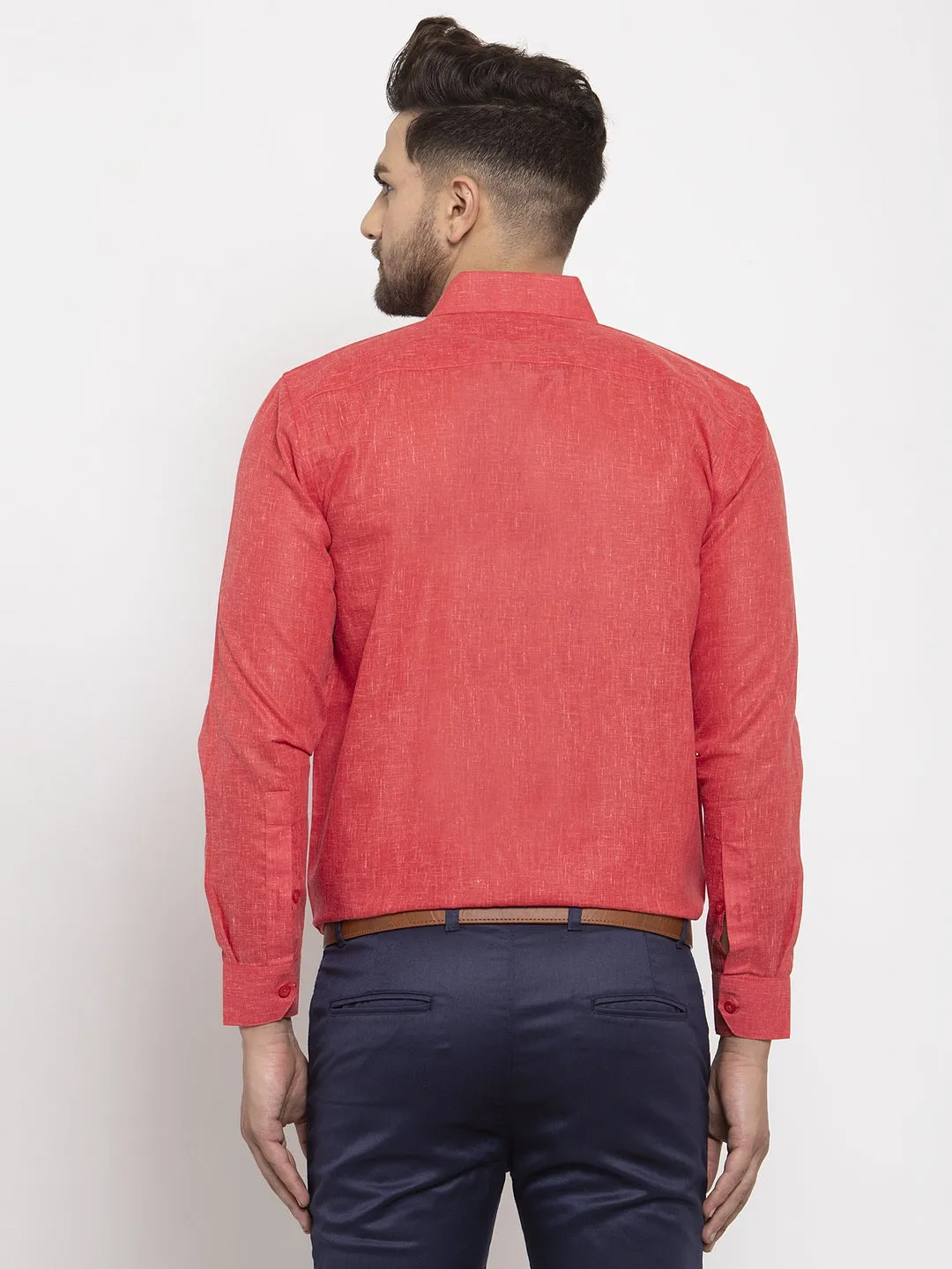 Men's Red Dobby Solid Formal Shirts ( SF 762Red ) - Jainish