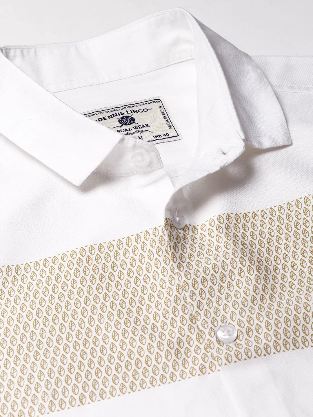 Men's Self Design Spread Collar Slim Fit Fulll Sleves Shirts (White)