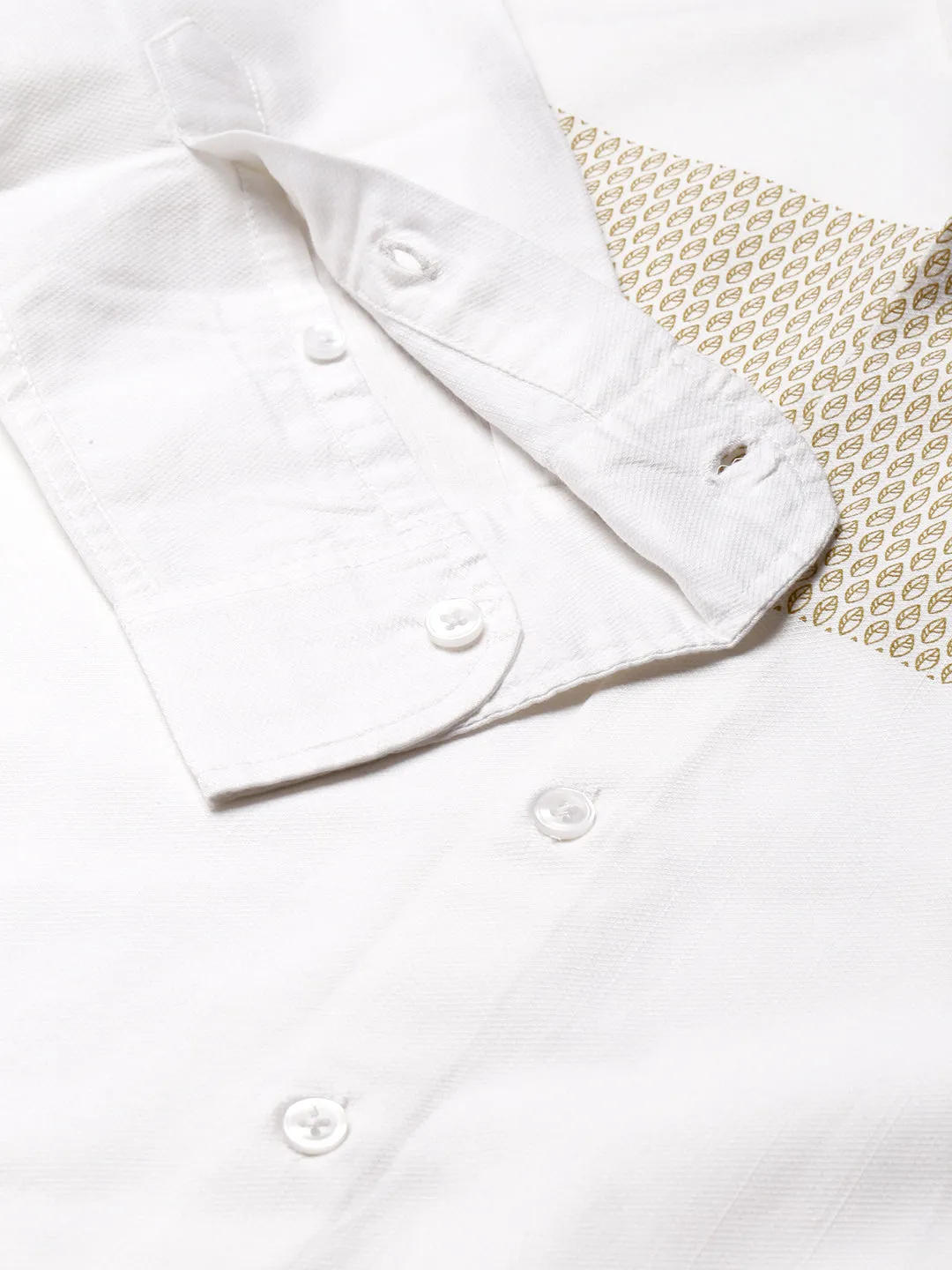 Men's Self Design Spread Collar Slim Fit Fulll Sleves Shirts (White)
