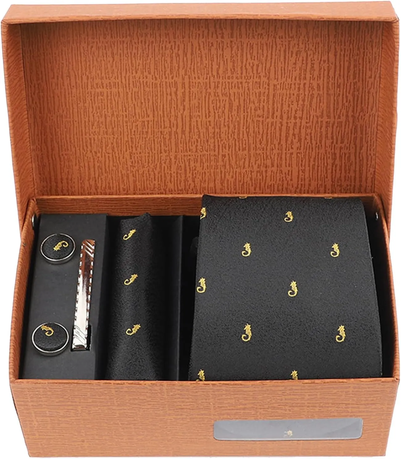 Mens Tie Set Gift Box Necktie with Collection Pocket Squares Tie Clips Cufflinks For Men