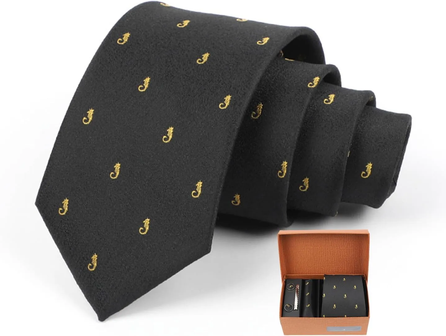 Mens Tie Set Gift Box Necktie with Collection Pocket Squares Tie Clips Cufflinks For Men