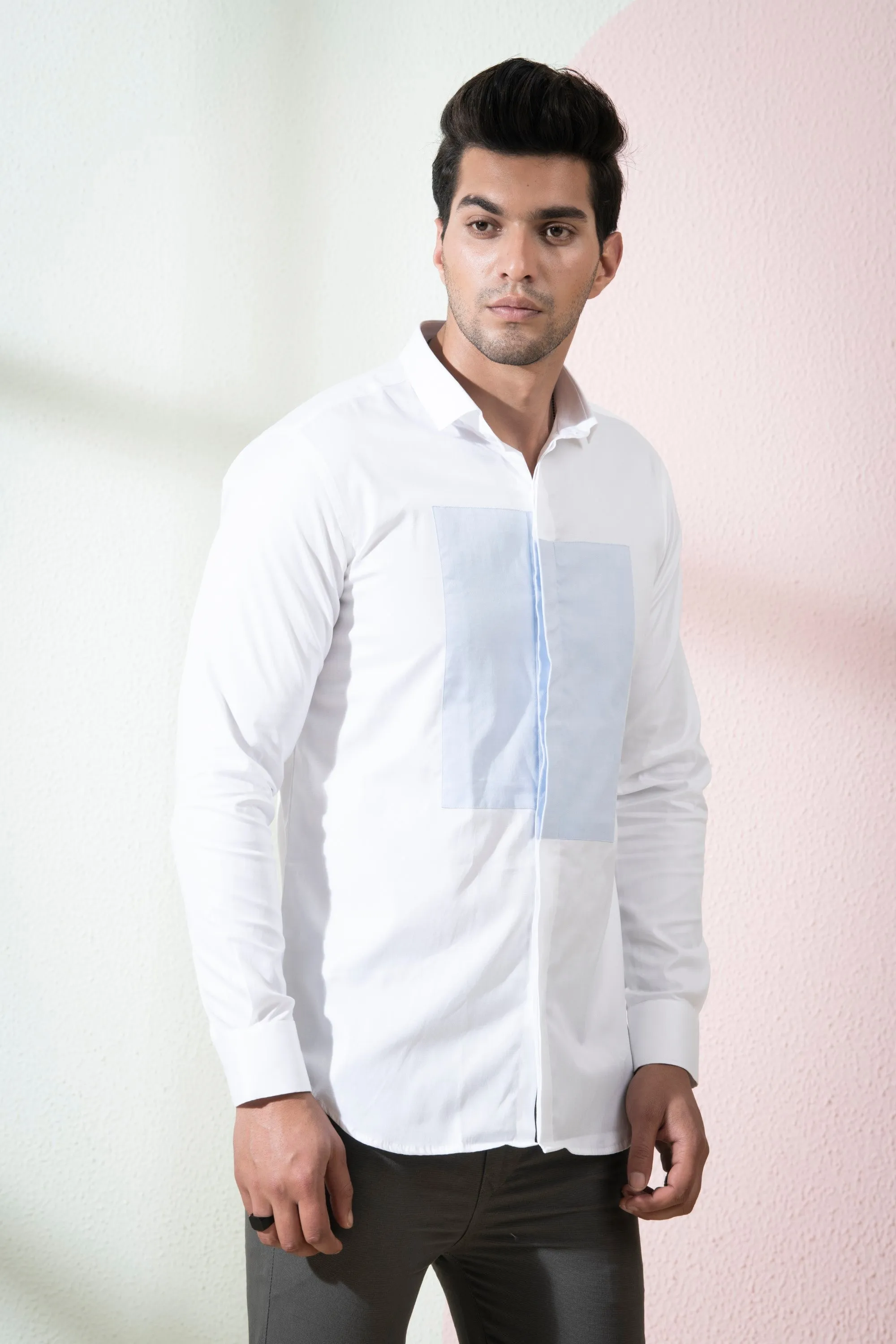 Men's White & Light Blue Color Blix Full Sleeves Shirt - Hilo Design