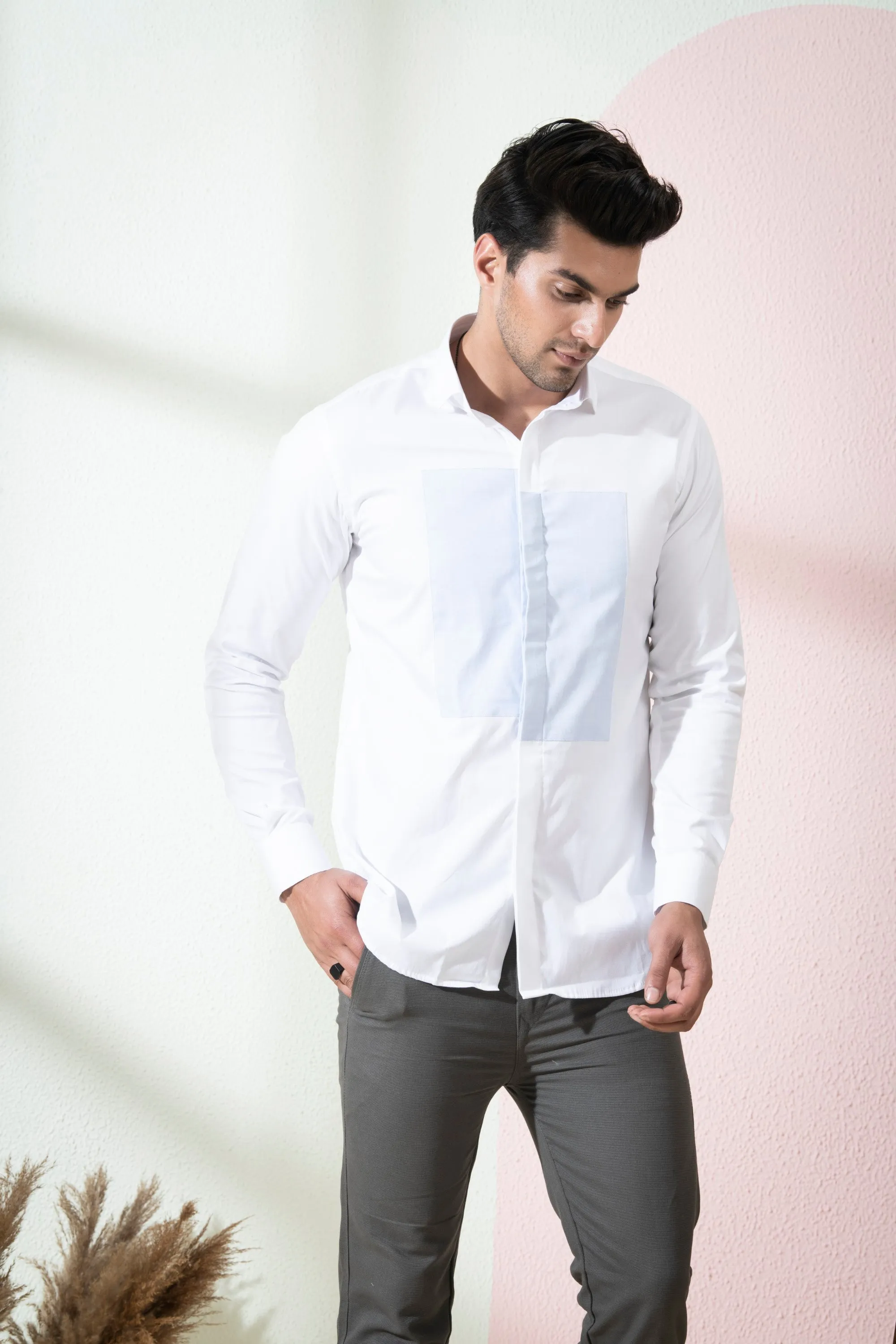 Men's White & Light Blue Color Blix Full Sleeves Shirt - Hilo Design