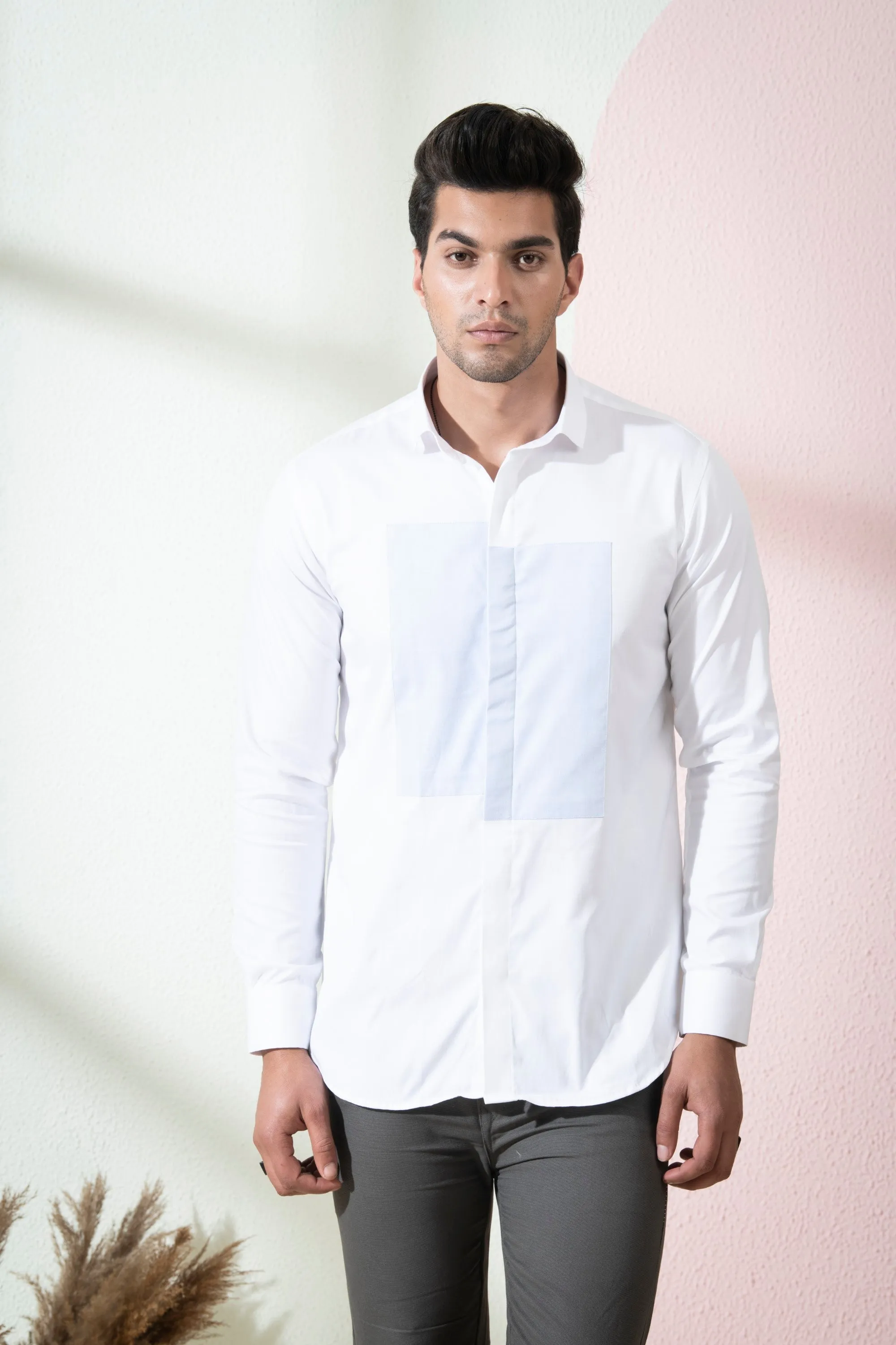 Men's White & Light Blue Color Blix Full Sleeves Shirt - Hilo Design