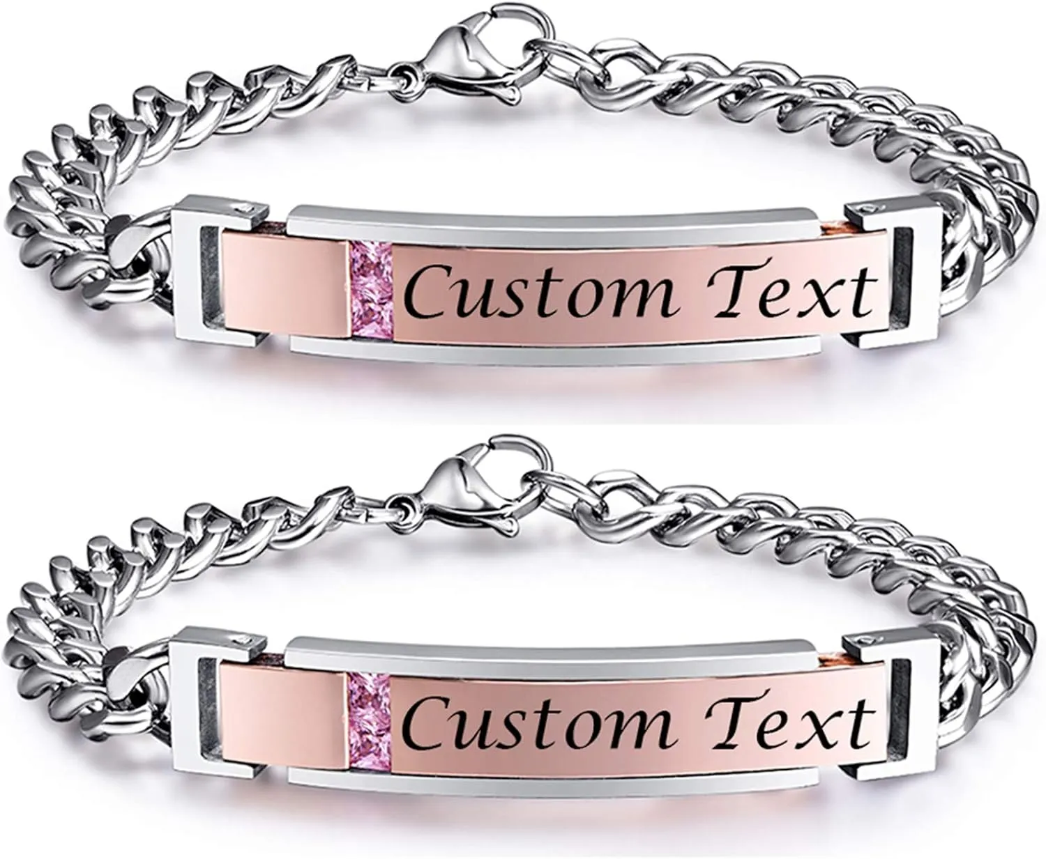 Mens Womens Personalized Bracelets, Couples Stainless Steel Bracelet with Custom Engraving for Friendship Relationship, Matching Couple Jewelry Gift