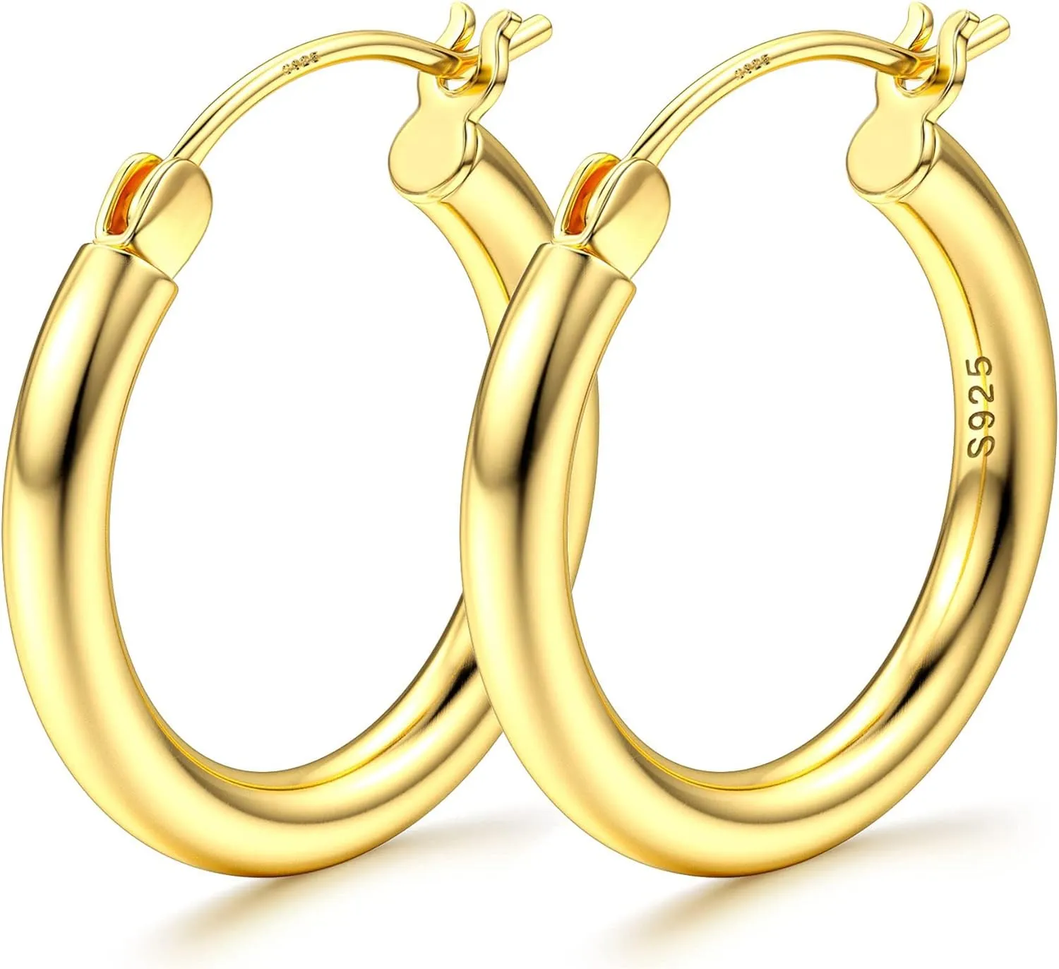 MILACOLATO S925 Sterling Silver Hoop Earrings 14K Real Gold Plated Hoops 3mm Chunky Large Big Hoop Earrings Hypoallergenic Lightweight Earrings for Women 15/20/30/40/50/60/70mm
