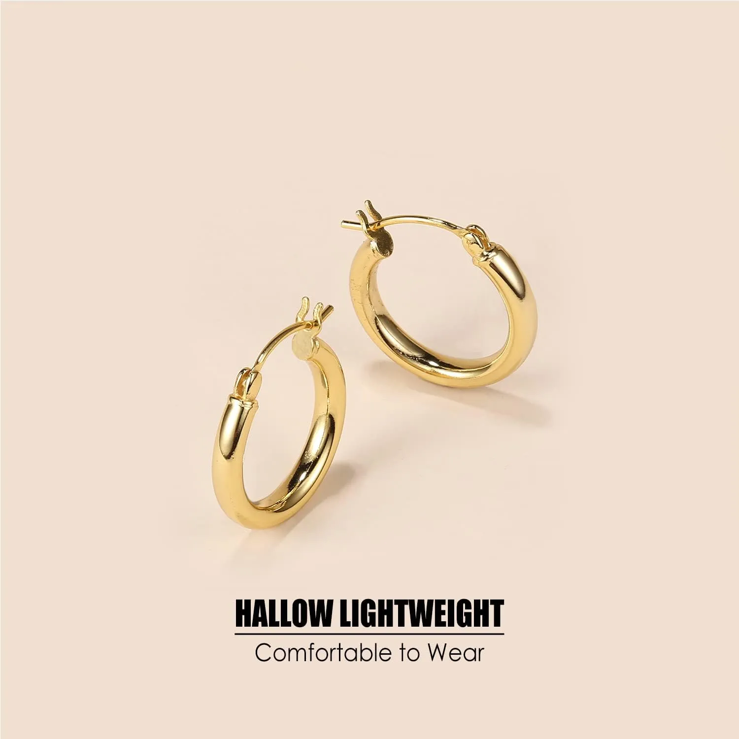 MILACOLATO S925 Sterling Silver Hoop Earrings 14K Real Gold Plated Hoops 3mm Chunky Large Big Hoop Earrings Hypoallergenic Lightweight Earrings for Women 15/20/30/40/50/60/70mm