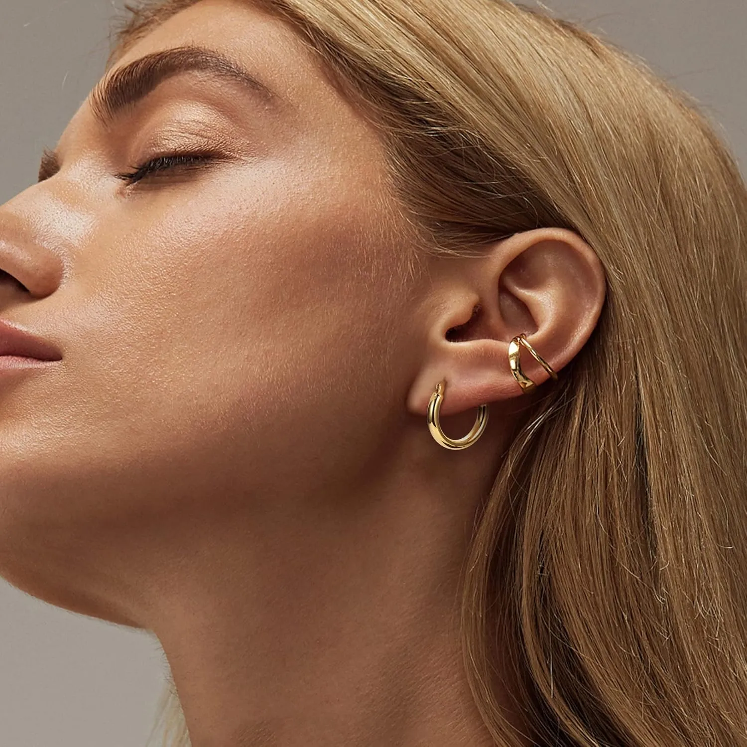 MILACOLATO S925 Sterling Silver Hoop Earrings 14K Real Gold Plated Hoops 3mm Chunky Large Big Hoop Earrings Hypoallergenic Lightweight Earrings for Women 15/20/30/40/50/60/70mm