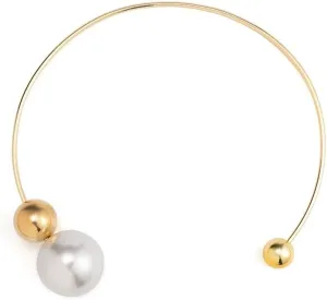 Minimalist Geometric Metal Choker with Unique Round Beads, Punk Style Faux Pearl Necklace for Women