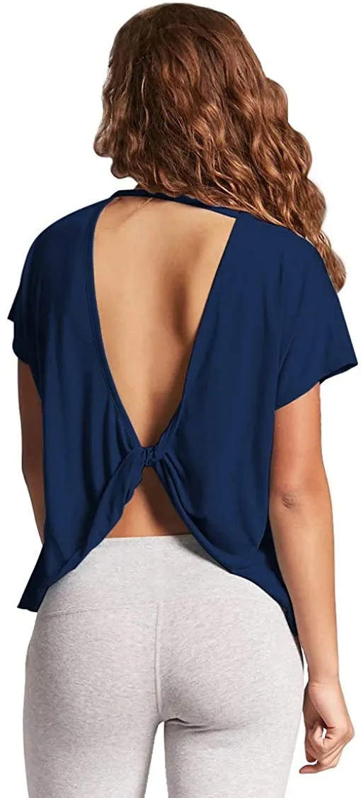 Mippo Open Back Workout Tops for Women Short Sleeve Gym Shirts Cute Fashion Clothing